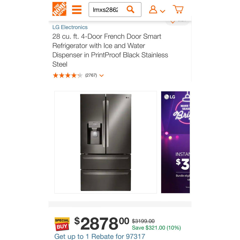 Load image into Gallery viewer, 212102-Black Stainless-LG-4D-Refrigerator