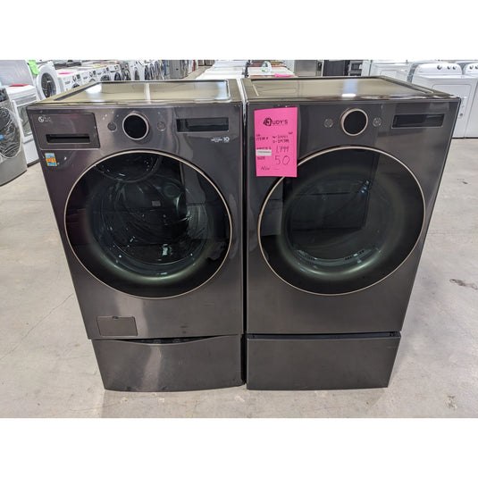 214389-NEW-Black-LG-FRONT LOAD-Laundry Set-With Pedestal Washer