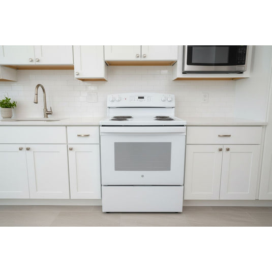 22475-White-GE-Coil Top-Freestanding Range