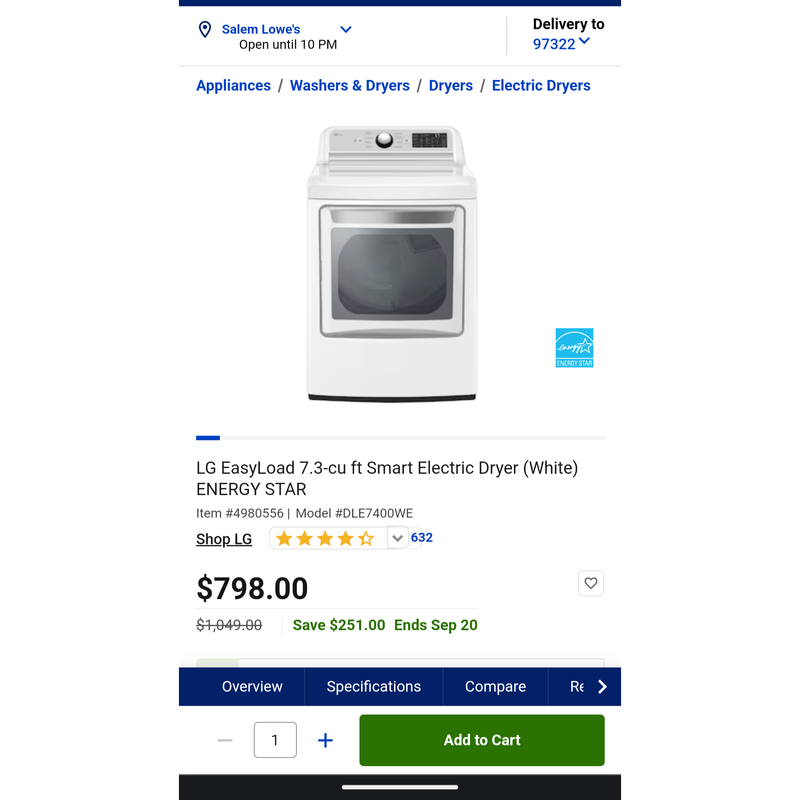 Load image into Gallery viewer, 213932-NEW-White-LG-GAS-Dryer
