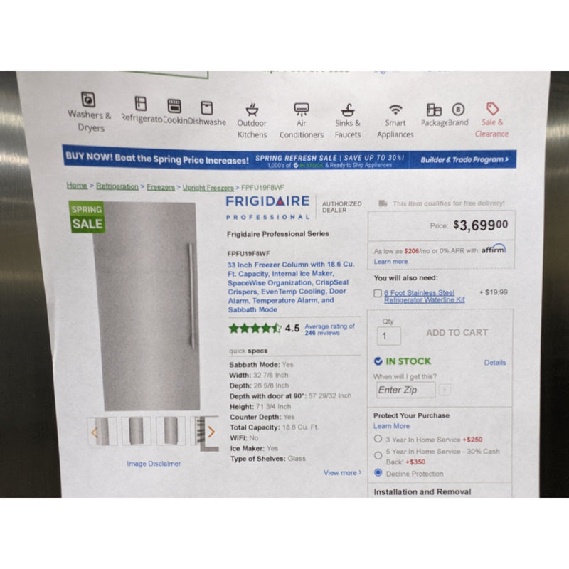 Load image into Gallery viewer, 211849-Stainless-Frigidaire-FR-Freezer

